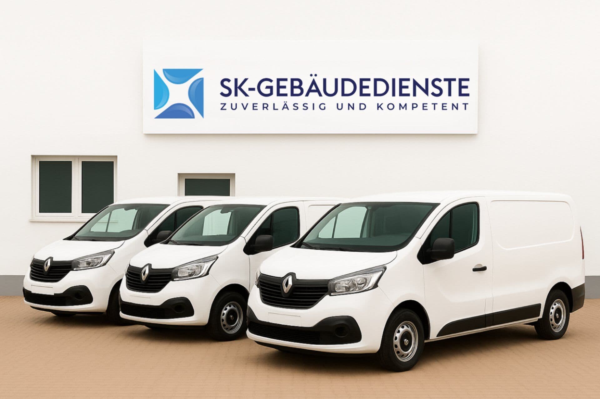 SK-Gebäudedienste vehicles in front of a building