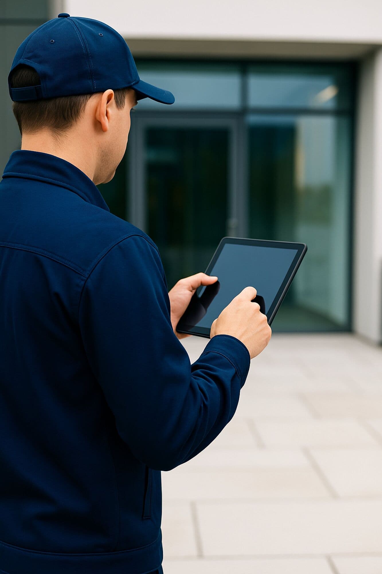 SK-Gebäudedienste employee planning a job on a tablet